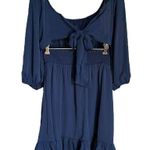 Dokotoo Round Neck Tie Back with Puffy Sheer Sleeve Ruffle Dress Blue Size M Photo 9