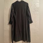 Vince  Navy & Brown Oversized 100% Silk Striped Long Sleeve Shift Shirt Dress; XS Photo 7