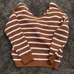 Cozy Brown and White Striped Women's Sweater Size M Photo 0