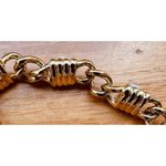 Faux Pearl‎ Gold Tone Simulated Pearl Fancy 6.5" Chain Link Chunky Bracelet Photo 4