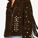 ZARA  100% Genuine Suede Leather w/ Fringe Studs Spikes Brown Size S NEW Photo 3