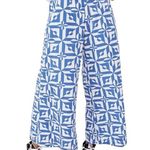 Free People COBALT BLUE WHITE COTTON WIDE LEG HIGH WAIST RISE PANTS 14 Photo 0