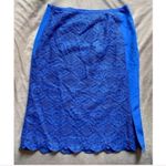 Magaschoni  Royal Blue Lace Silk Panel A-Line Midi Skirt Size 4 Small Photo 4