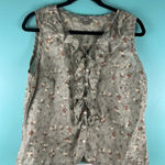 J.Jill  Ruffle Front Floral Blouse LP Petite | 100% Ramie Green Sleeveless Button Photo 0