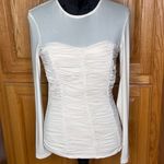 Bebe Sweetheart Neckline Shirred Mesh Stretch Top Shirt in Cream Size Medium Photo 1