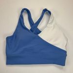 Wilo The Label Blue/White Athleisure Set Criss Cross Sports Bra Shorts Size M/L Blue Size L Photo 3