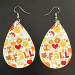 Faux leather I Love Fall Teardrop Earrings White Photo 0