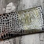 Gold, silver and deep bronze metallic crocodile print wristlet 10” x 6” approx Photo 6