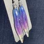 Fairy wings purple blue Ombre drop earrings gold sparkles wing New cottagecore Photo 3