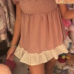 SheIn Shirred swiss dot puff sleeve frill trim dress Photo 1