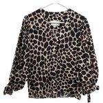 Cara Cara V Neck Blouse animal print cuff ties brown tan small Photo 0