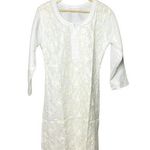 Womens Kurta Floral Long Sleeve Embroidered Blouse V Neck u Longline Shirt Tunic White Size undefined Photo 0