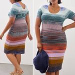 Anthropologie  Space-Dyed Knit Midi Dress Size XL Scoop Neck Short Sleeve Pastel Photo 12