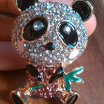 Multi Color Austrian Crystal and Enameled Goldtone Panda Brooch Photo 0
