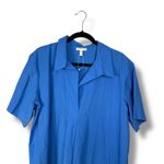 Eileen Fisher Blue Organic Cotton Collared Midi Shirt Dress L/G Photo 2