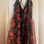 Lulus Simply Divine Black and Red Floral Print Organza Maxi Dress Medium Bridal Photo 6