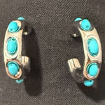 Free People Turquoise and Silver Hoop Earrings Photo 0