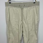 James Perse  Utility Pant Large Beige Cropped Drawstring Waist Casual Relaxed Fit Photo 2