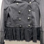 Free People  Black Military Double Breasted Ruffle Hem Jacket Photo 3