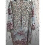 Fig and Flower Tunic Top XL Abstract Print 3/4 Sleeve Round Neck Button Detail Purple Photo 6