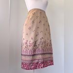 Worthington Vintage ‘00s Tan & Burgundy Floral Print Knee Length Wrap Skirt Photo 1