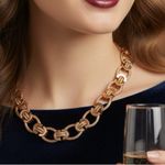 Chunky Oval Link Chain Necklace Rose Gold Textured Statement Choker jewelry Photo 0