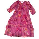 Destination 365 women's large Vibrant Pink Orange Floral Dress Swiss dot guest Photo 0