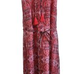 Lucky Brand Paisley Chiffon Overlay Hi Low Tassel Belted Red Size Medium Photo 4