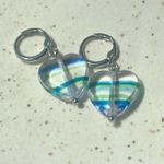 Handmade retro vintage fairy whimsical style quality Czech glass heart beads dangle earrings🩵 Photo 3