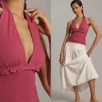 Anthropologie NWT $68 Raspberry The Danika Smocked Halter Tie Neck Tank Top XL Photo 2