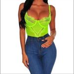 Neon Green Lace Bodysuit Sheer Mesh Bustier Thong One Piece NWT Photo 2