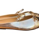 Metallic Silver Mary Jane Flats Shoes Buckle Detail Square Toe Slippers Sz 46 Photo 2