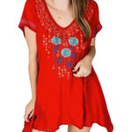 Sundance  Marguerite Embroidered Floral Eyelet Tunic Top Women M Red Boho Peasant Photo 0