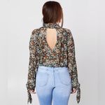 Free People All Dolled Up Mesh Long Sleeve Cropped Floral Top Blouse Green Small Photo 1