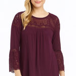 Knox Rose  Maroon Thermal Knit Crochet Blouse Medium Photo 0