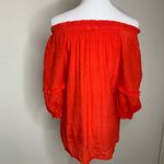 Nanette Lepore  Red Crinkle Cotton Off Shoulder Elastic Top Sz Medium Photo 2