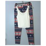 Self Esteem White Shirred Tank Top With Red & Navy Winter Print Leggings M/L Photo 2