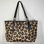 Coach Ellis Leopard Printed Coated Canvas City Tote Gold Hardware Black Leather Photo 1