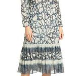 Ulla Johnson  Nadia Dress Indigo Silk Cotton Batik Metallic Midi Dress Size 2 Boh Photo 0