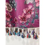 Boho Floral Fringe Tassel Hem Flowy Rayon Top Sz L Purple Floral V Neck Peasant Size L Photo 7