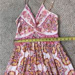 Angie  Boho Paisley Maxi Dress L Twist Front Cutout Tiered Lace Trim Photo 8