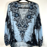 Free People  Bird of a Feather Blue Oversized V-neck Top‎ size Small Boho Spring Photo 0