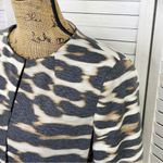 East 5th Animal Leopard Print Ponte Knit Crop Blazer Jacket White Tan Medium Photo 5