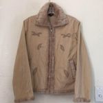 Unique 2000s y2k Tan Cream beige faux fur lined penny lane jacket coat peacoat embroidered #coquette #whimsygoth #cottagecore Size M Photo 1