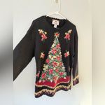 VTG TIARA Christmas Tree Sweater Multi Color Knit Elegant Black Gold Red S M Photo 6