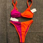 l*space L* Cardi Bikini Top & Jada High Waist Bottoms Bikini Set Berry Pimento XS Photo 2