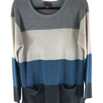 Vince Camuto  Womens Tunic Sweater Ribbed Pockets Striped Blue Gray Ivory L Photo 0