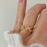 Heart Link Gold Ring Rhinestones Pave Inset Girly Girlhoodcore Feminine Classic Jewelry Photo 2
