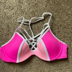 PINK - Victoria's Secret PINK Victoria’s Secret small pink and white cupped & padded bikini swimsuit top Photo 0