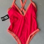 Beach Joy NWT  One piece swimsuit neon coral and peach size small Photo 0